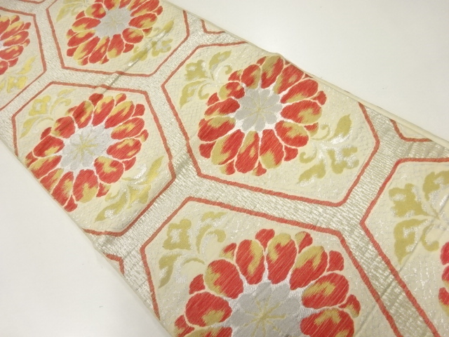 JAPANESE KIMONO / ANTIQUE FUKURO OBI / SILK / WOVEN KIKU